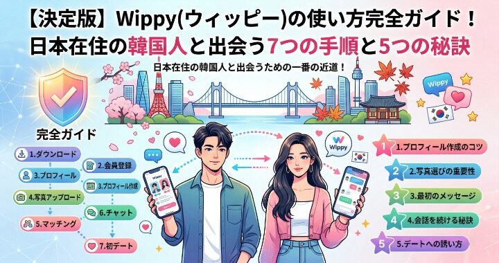 【決定版】Wippy(ウィッピー)の使い方完全ガイド！日本在住の韓国人と出会う7つの手順と5つの秘訣　アイキャッチ